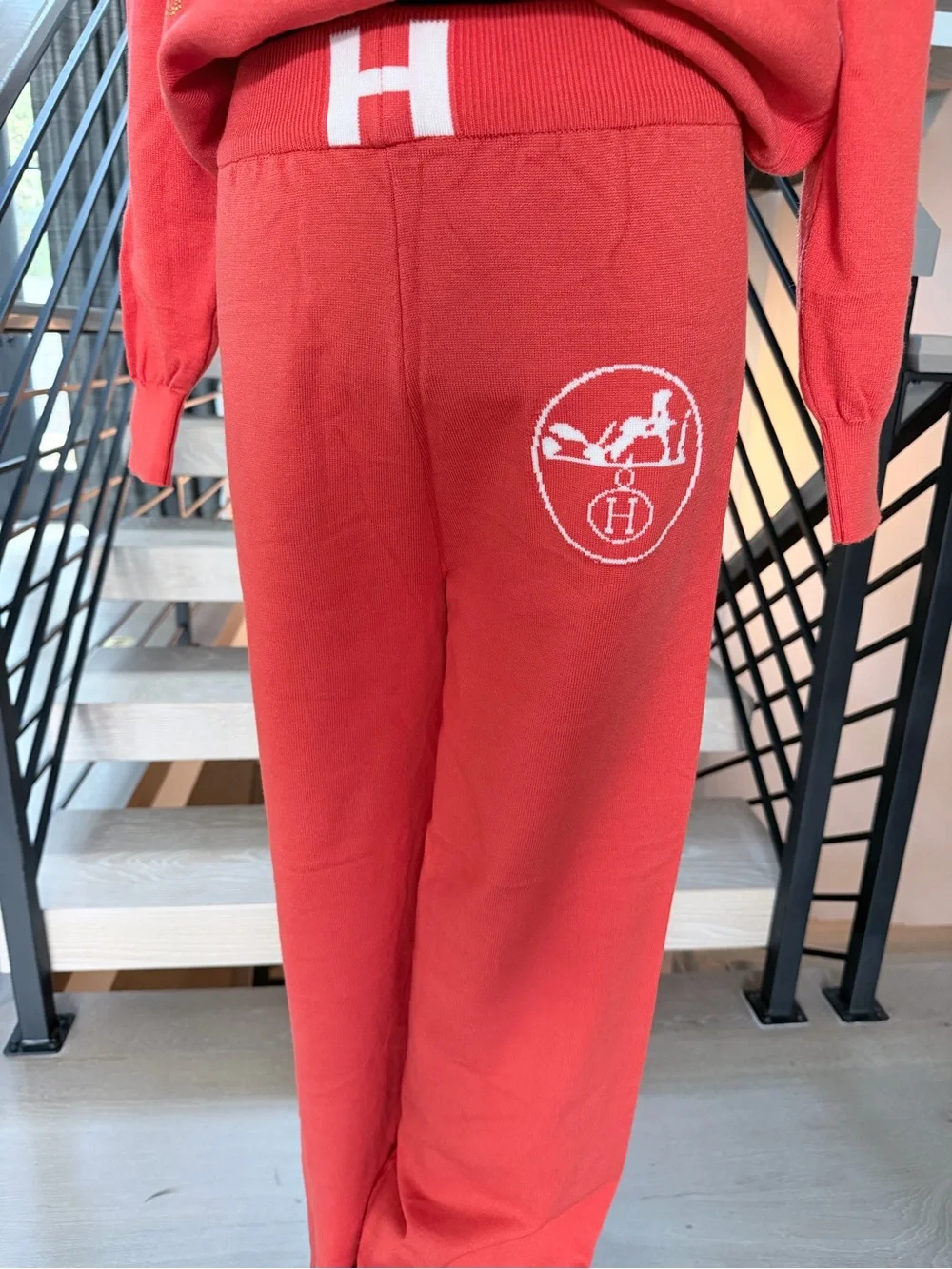 Orange Hoodie & Jogger Set Tracksuit Lounge set with Wide Leg pants size S